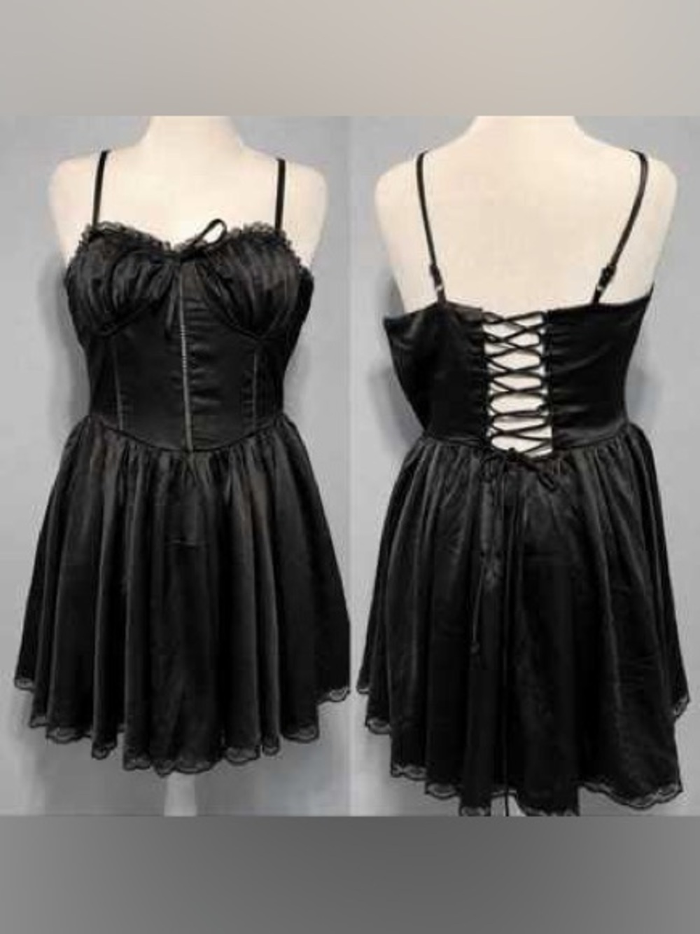 Thirty Thirty Black Satin Corset Babydoll Mini Dress